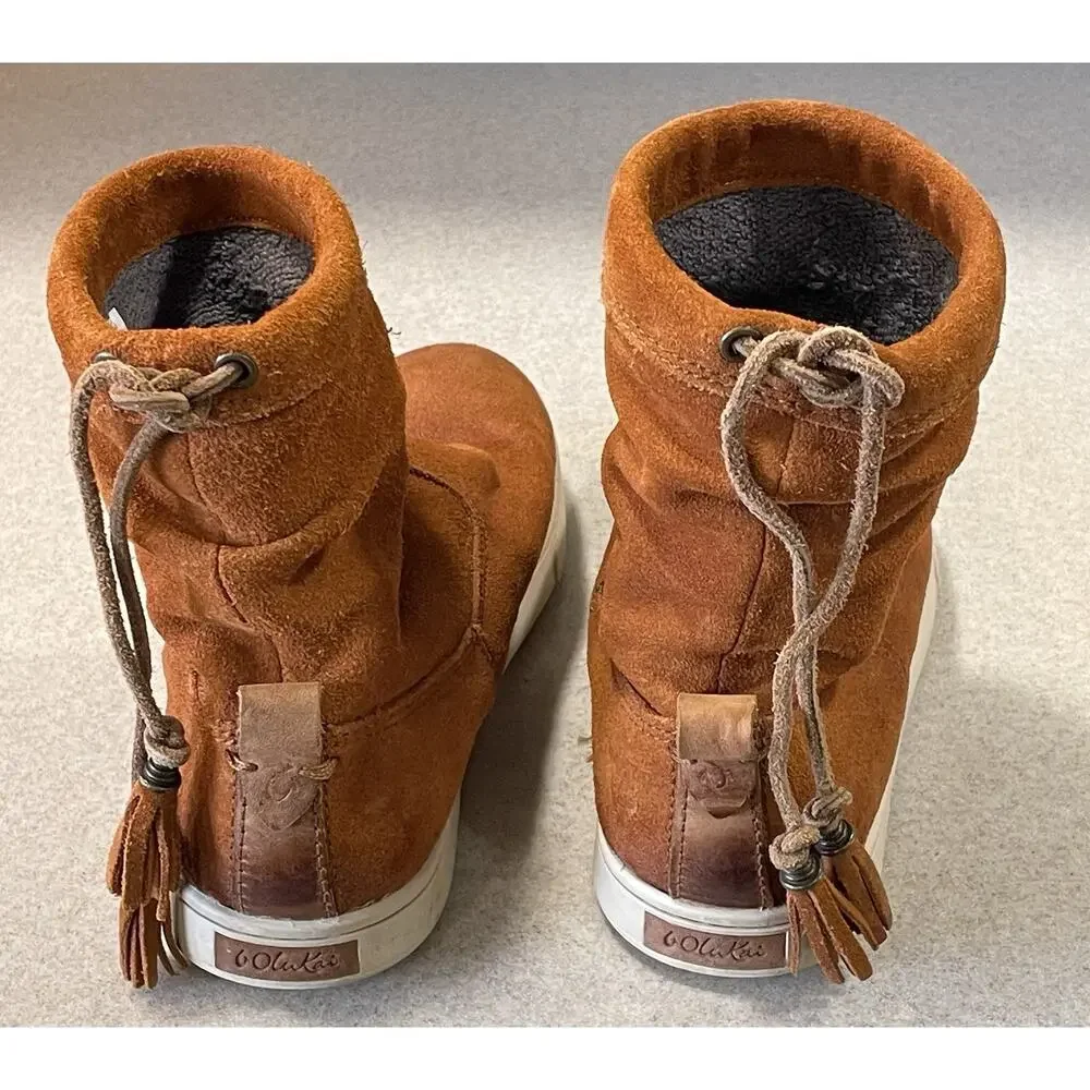 OLUKAI Kapa Moe Women's Size 7 Burnt Amber Suede Flat Ankle Booties Lined